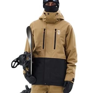 MONTEC Fawk FW22 Ski Snowboard Jacket Mens Size S Tan Black Hooded Waterproof